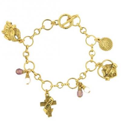 Gold Tone Faith, Love ,Peace Charm Bracelet.JPG